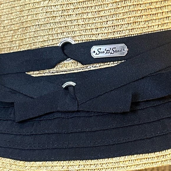 🌟HP🌟NWOT Black & Tan Straw & Ribbon Summer Bucket Hat by Sun n Sand OSFM - Picture 4 of 10